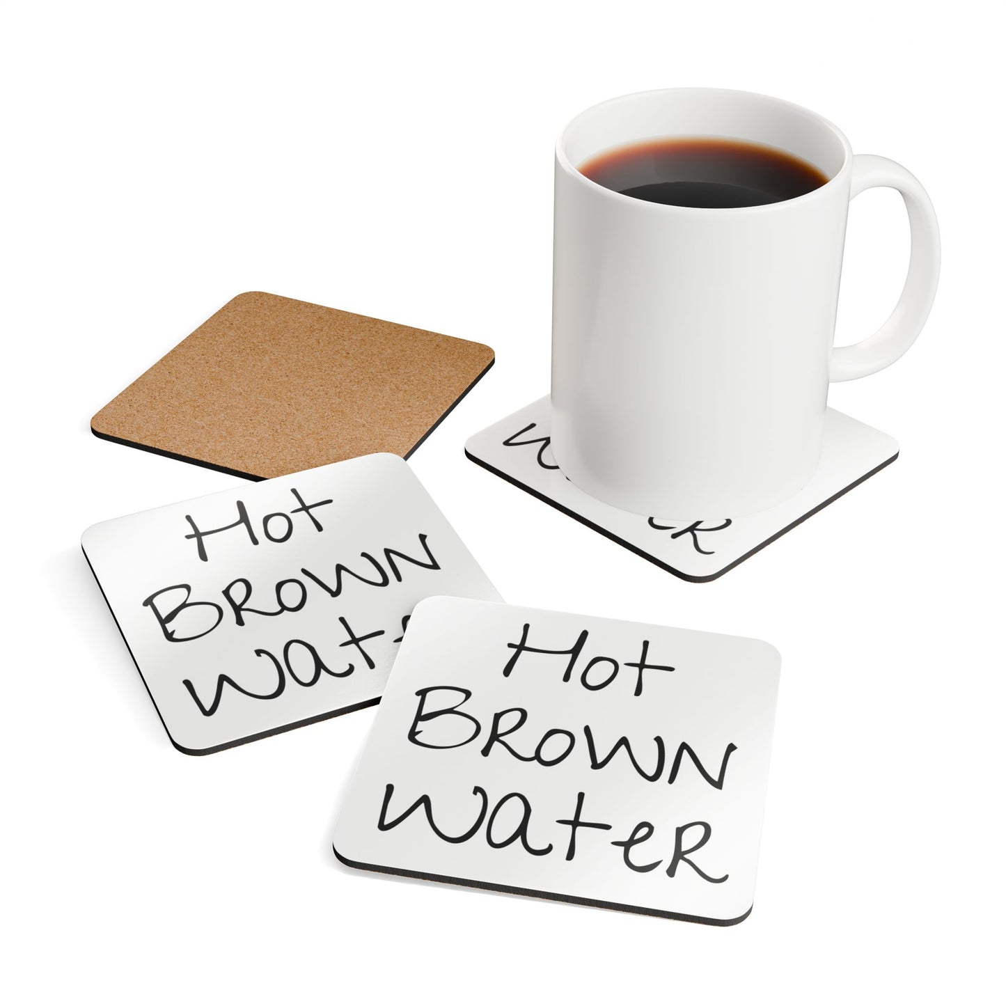 Hot Brown Water Corkwood Coaster Set