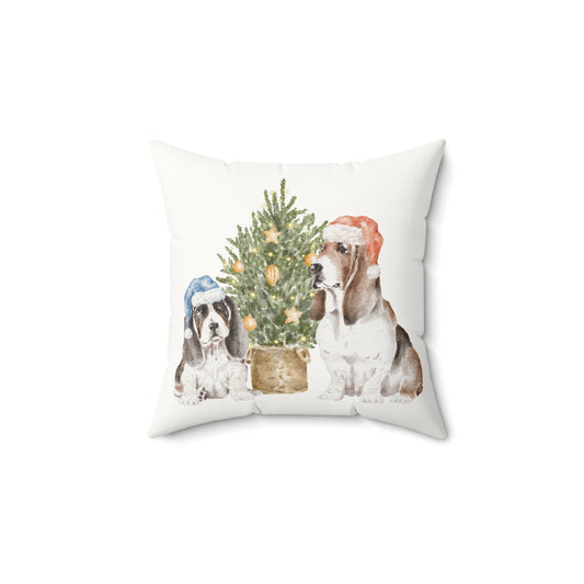 Holiday Christmas Dogs Suede Square Pillow